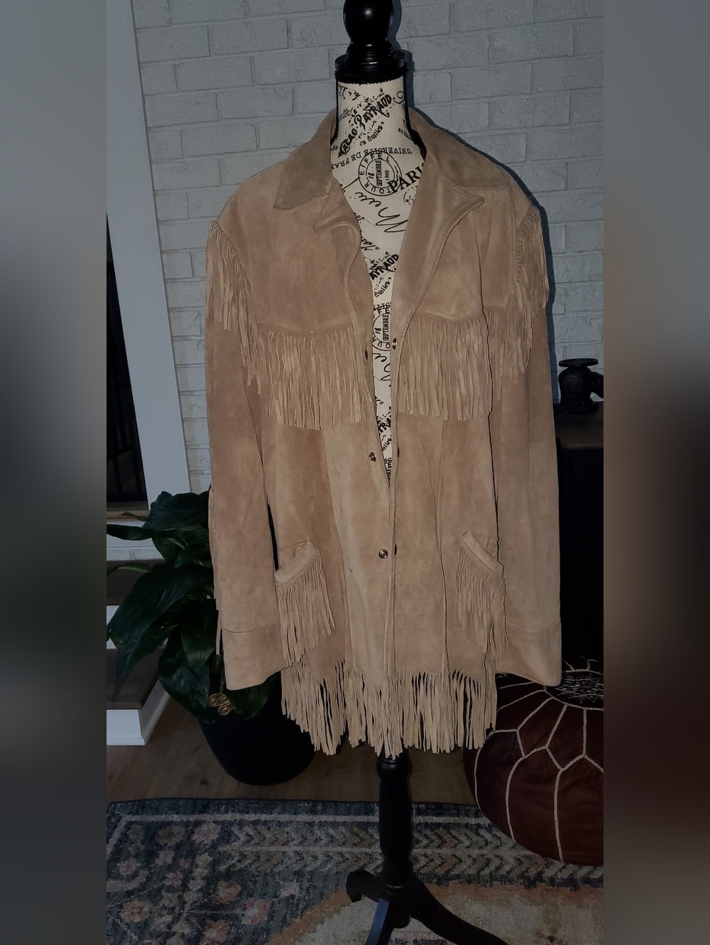 Men's Fringe Suede Jacket - Taupe
